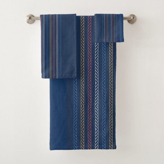 Elegant Blue Vertical Regatta Striped Border Bad Handdoek (Insitu)