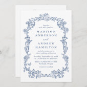 Elegant Blue Victorian Floral All in One Wedding Kaart (Voorkant / Achterkant)