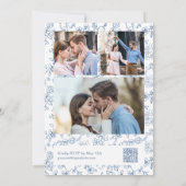 Elegant Blue Victorian Photo QR Code RSVP Wedding Kaart (Achterkant)
