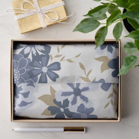 Elegant Blue Vine Floral Pattern Tissuepapier (Geschenk)