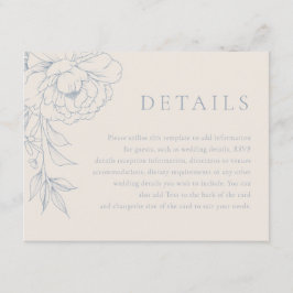 Elegant Blue Vintage Floral Wedding Details Informatiekaartje