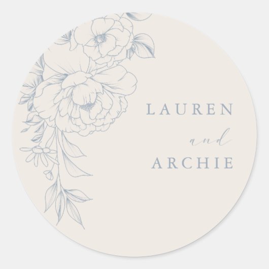 Elegant Blue Vintage Floral Wedding Ronde Sticker (Voorkant)