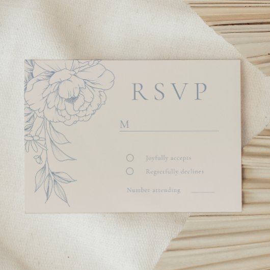 Elegant Blue Vintage Floral Wedding RSVP Kaartje