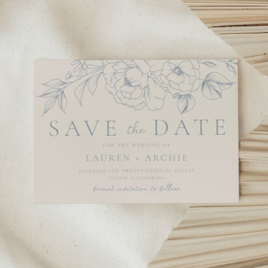 Elegant Blue Vintage Floral Wedding Save The Date