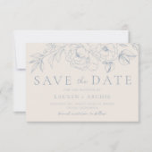 Elegant Blue Vintage Floral Wedding Save The Date (Voorkant)