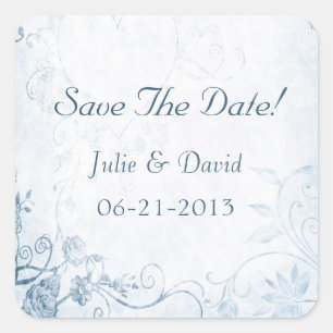 Elegant Blue Vintage Save the Date Wedding Vierkante Sticker