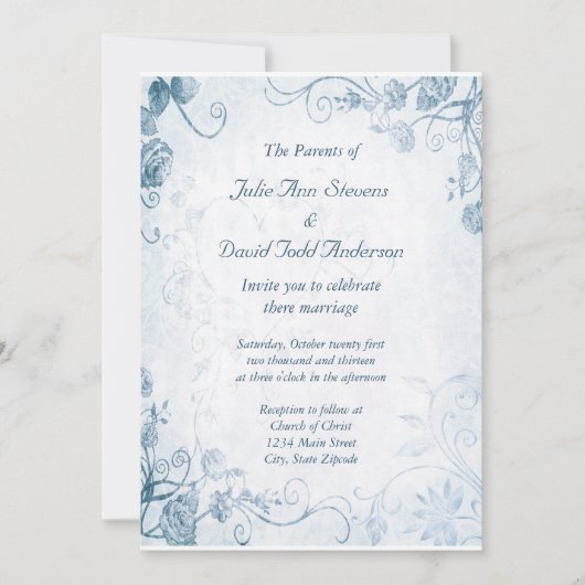 Elegant Blue Vintage Wedding Kaart (Voorkant)