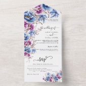 Elegant Blue Violet Flowery bruiloft in één binnen All In One Uitnodiging (Binnen)