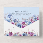 Elegant Blue Violet Flowery bruiloft in één binnen All In One Uitnodiging (Achterkant)