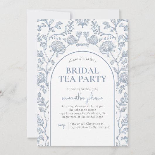 Elegant Blue Vrijgezellenfeest Tea Party Kaart (Voorkant)