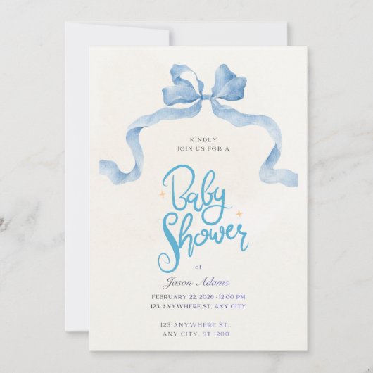 Elegant Blue Watercolor Baby Shower Invitation Kaart (Voorkant)