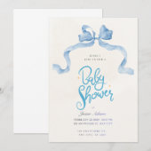 Elegant Blue Watercolor Baby Shower Invitation Kaart (Voorkant / Achterkant)