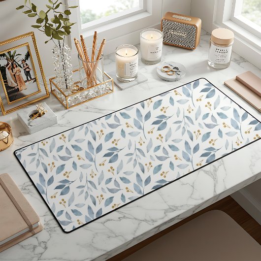 Elegant Blue Watercolor Botanical Pattern Bureaumat
