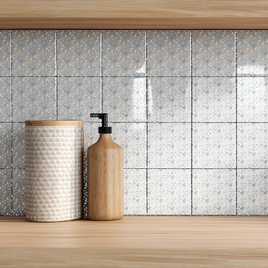 Elegant Blue Watercolor Botanical Pattern Tegeltje