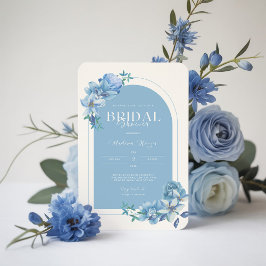 Elegant Blue Watercolor Floral Bridal Shower Kaart