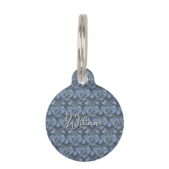 Elegant Blue Watercolor Floral Pattern  Huisdierpenning (Voorkant)