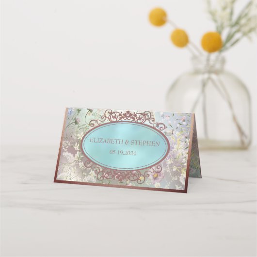 Elegant Blue Watercolor Floral Place Card Plaatskaartje (Achterkant)