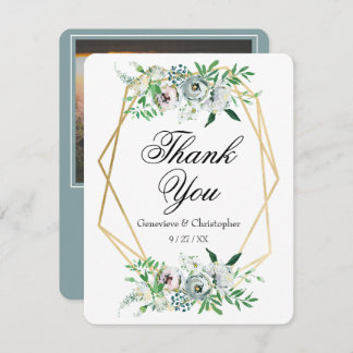 Elegant Blue Watercolor Floral Wedding Bedankkaart