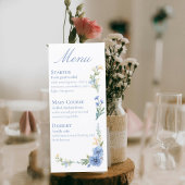 Elegant Blue Watercolor Floral Wedding Menu Card