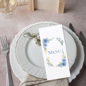 Elegant Blue Watercolor Floral Wedding Menu Card