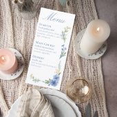 Elegant Blue Watercolor Floral Wedding Menu Card