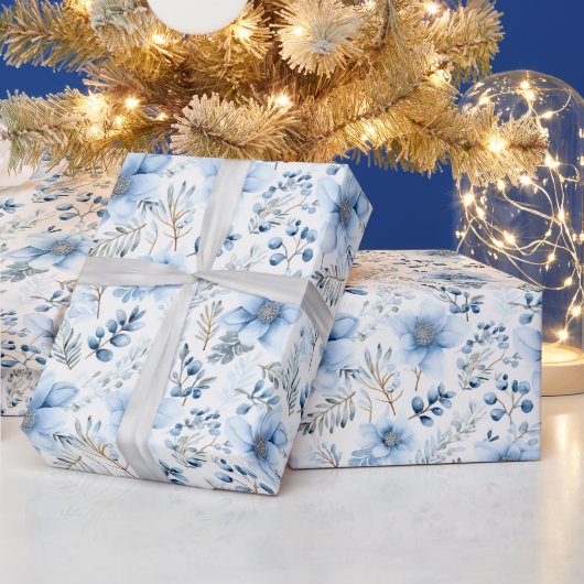 Elegant Blue Watercolor Florals Cadeaupapier (Feestdagen)