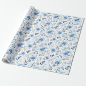 Elegant Blue Watercolor Florals Cadeaupapier (Uitgerold)