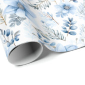 Elegant Blue Watercolor Florals Cadeaupapier (Rol Hoek)