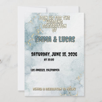 Elegant Blue Watercolor & Gold Wedding Invitation Kaart