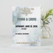 Elegant Blue Watercolor & Gold Wedding Invitation Kaart (Staand voorkant)
