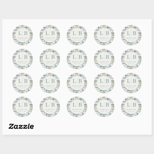 Elegant Blue Watercolor Gratitude Ronde Sticker (Vel)