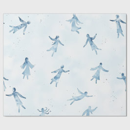 Elegant Blue Watercolor Human Silhouettes Pattern Cadeaupapier