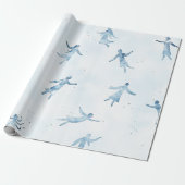 Elegant Blue Watercolor Human Silhouettes Pattern Cadeaupapier (Uitgerold)