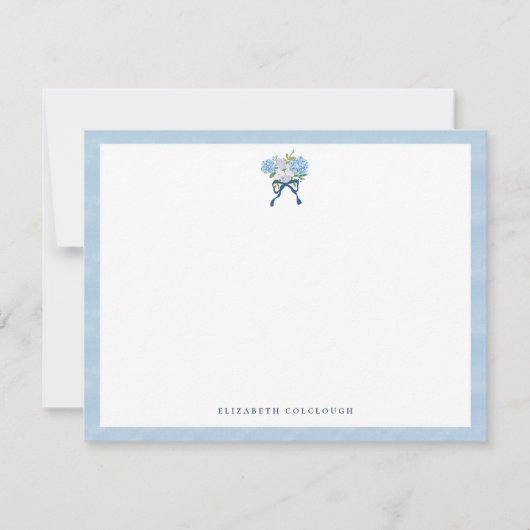 Elegant Blue Watercolor Hydrangea Floral Notitiekaartje (Voorkant)