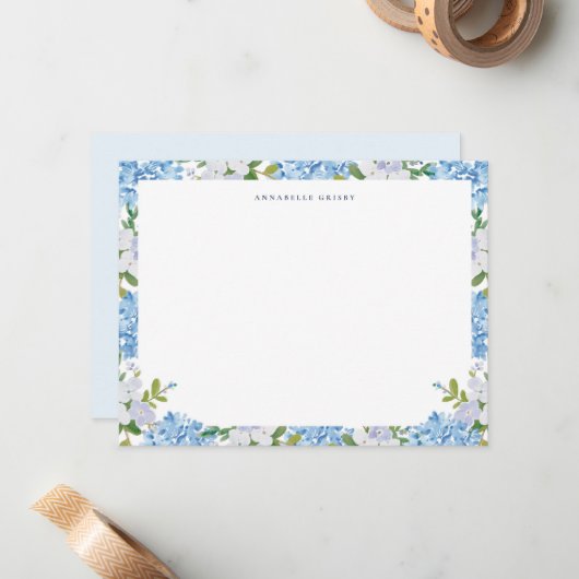 Elegant Blue Watercolor Hydrangea Personalized Notitiekaartje (Voorkant / Achterkant in situ)
