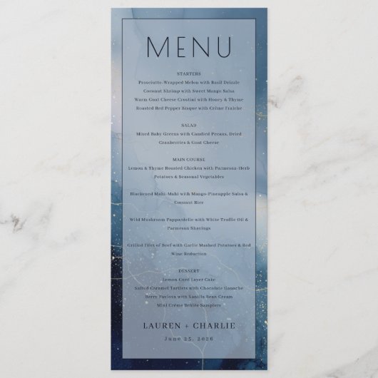 Elegant Blue Watercolor Menu (Voorkant)