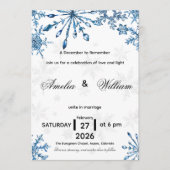 Elegant Blue Watercolor Snowflake Wedding Invite Kaart (Voorkant)