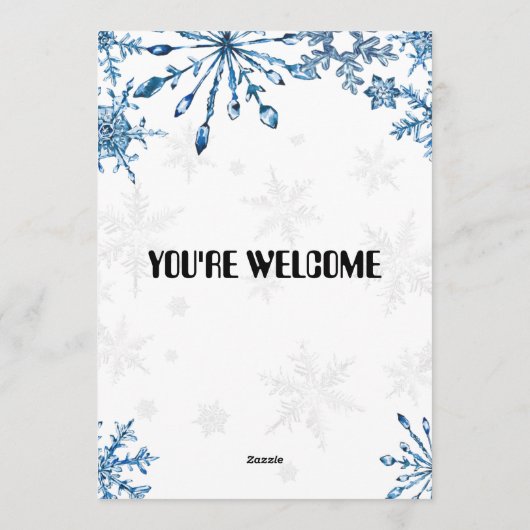 Elegant Blue Watercolor Snowflake Wedding Invite Kaart (Achterkant)