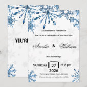 Elegant Blue Watercolor Snowflake Wedding Invite Kaart (Voorkant / Achterkant)