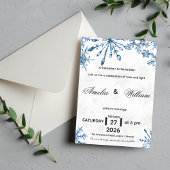 Elegant Blue Watercolor Snowflake Wedding Invite Kaart