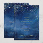Elegant Blue Watercolor Wedding Ceremony Program Programmakaart (Voorkant / Achterkant)