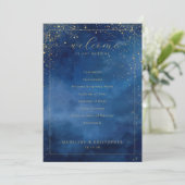 Elegant Blue Watercolor Wedding Ceremony Program Programmakaart (Staand voorkant)