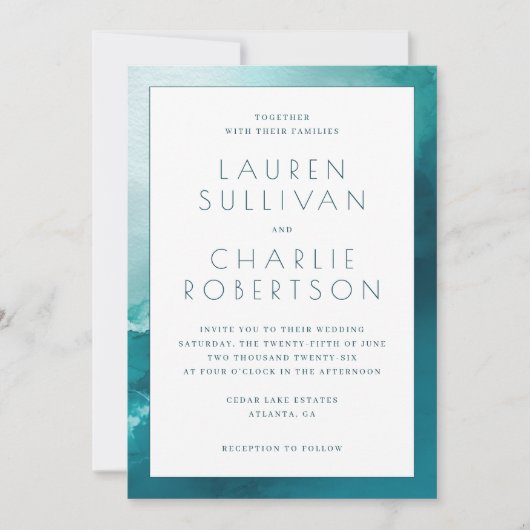 Elegant Blue Watercolor Wedding Invitation Kaart (Voorkant)