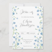Elegant Blue Watercolor Wildflower Baby Shower Kaart (Voorkant)