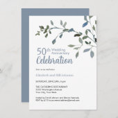 Elegant Blue Waterverf 25th Wedding Jubileum Kaart (Voorkant / Achterkant)