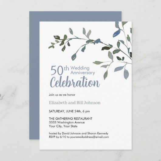 Elegant Blue Waterverf 25th Wedding Jubileum Kaart (Voorkant / Achterkant)