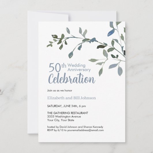 Elegant Blue Waterverf 25th Wedding Jubileum Kaart (Voorkant)