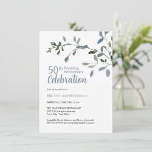 Elegant Blue Waterverf 25th Wedding Jubileum Kaart