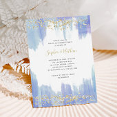Elegant Blue Waterverf and Gold Engagement Party Kaart