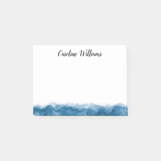 Elegant blue waterverf border gepersonaliseerde na post-it® notes (Voorkant)
